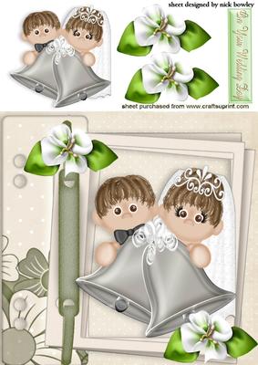 Peek a Boo Wedding Couple Behind a Bell on Scrapbook Page