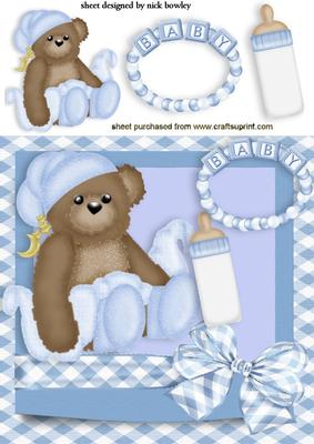 Bedtime Baby Bear with Bottle in Blue with Bow