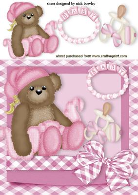 Bedtime Bear with Rattle in Pink with Bow