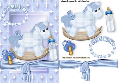 Blue Rocking Horse for Baby Blue with Bow