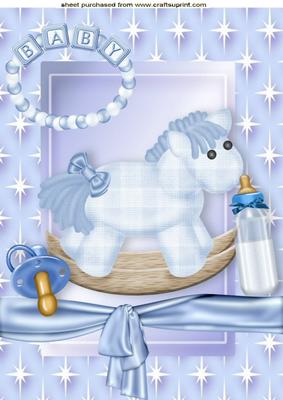 Blue Rocking Horse for Baby Blue with Bow A4