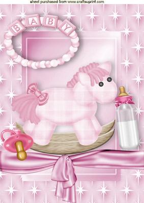 Pink Rocking Horse Baby Pink with Bow A4