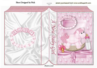 A New Baby Girl with Rocking Horse and Big Bow Folded Book