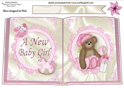 Pretty in Pink Rocking Horse with Teddy Open Book A4