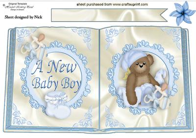 Pretty in Blue with Sleepy Teddy Open Book A4