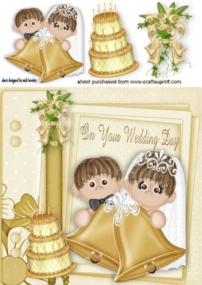 Peek a Boo Wedding Couple with Gold Bell on Scrapbook Page
