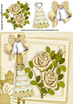 Gold Wedding Bells and Roses on Scrapbook Page