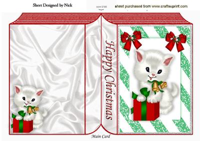 Cute White Kitty with Parcel and Bows Folded Book