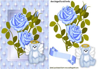 Angel Teddy with Blue Roses in Star Frame