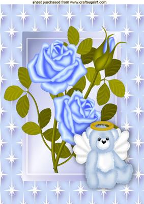 Angel Teddy with Blue Roses in Star Frame A4