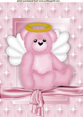 Little Angel Bear in Pink Star Frame A4