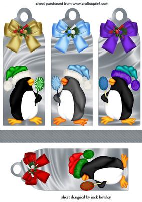 Christmas Penguins in Santa Hats with Bows