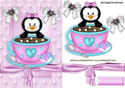 Cute Christmas Penguin with Teacup