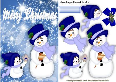 Snowmen with Little Bird and Starry Night
