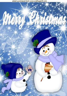 Snowman with Little Bird and Starry Night A4