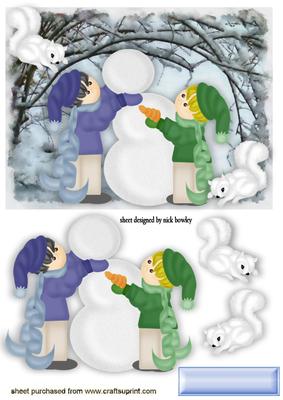 Little Boys Making a Snowman with Cheeky Squirrels