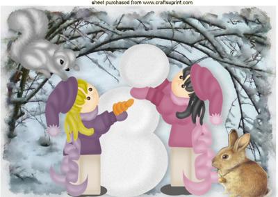 Little Snowgirls Making a Snowman with Furry Friends A4