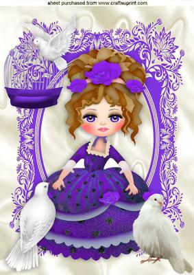 Victorian Lady in Purple with Birdcage and Doves A4