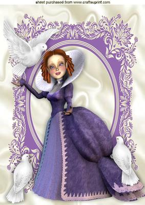 Victorian Lady with Doves in Ornate Frame A4
