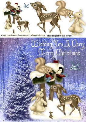 Cute Animals in the Snow with Christmas Tree