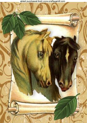 Beautiful Vintage Horses on a Scroll A4