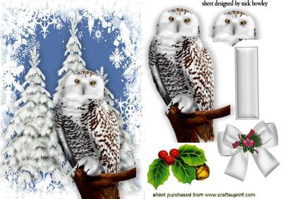 Snow Owl with Holly and Bow