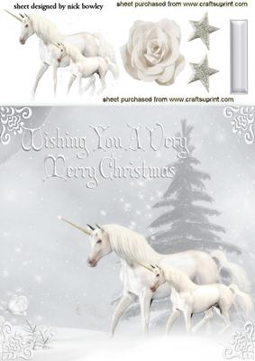 Unicorns in the Snow with White Rose