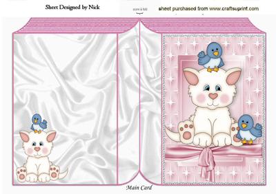 Cute Kitty with Little Blue Birds Folded Book