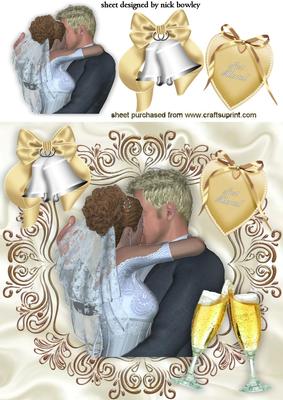 Wedding Embrace with Champagne and Gold Heart