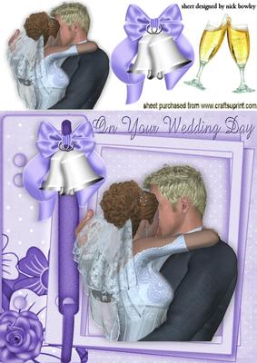 Wedding Embrace with Purple Bells on a Scrapbook Page