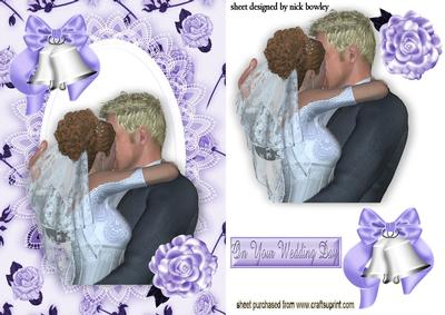 On Your Wedding Day, Couple Embracing with Purple Flowers