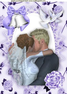 Wedding Couple Embracing with Doves and Roses A4