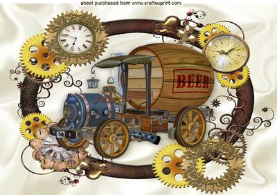 Vintage Beer Barrel in Steampunk Clock Frame A4