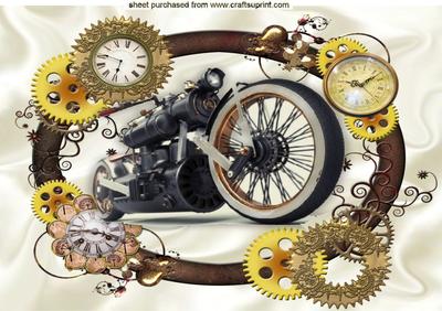 Vintage Steampunk Motorbike in Steampunk Clock Frame A4