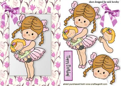 Little Ballerina with Her Doll in a Floral Frame