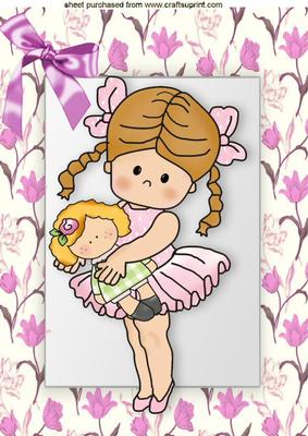 Little Ballerina with Her Doll in Floral Frame A4