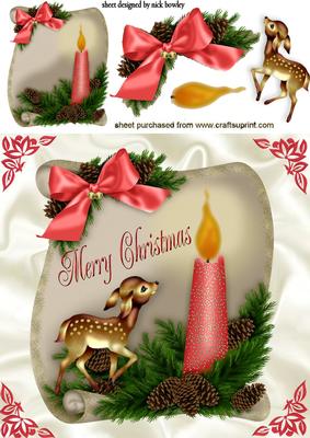 Christmas Candle on a Scroll with Little Deer