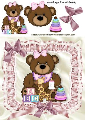 Baby Bear with Pink Bow in Frill Frame