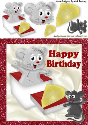Happy Birthday! Playfull Mice with Cheese