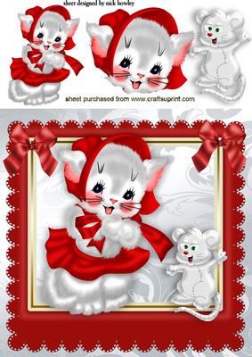 Kitty in a Bonnet, with Cute Little Mouse