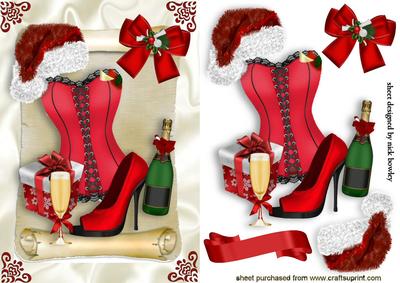Saucy for Christmas, Sexy Basque, Santa Hat on a Scroll