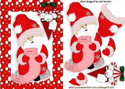 Santa with His List and Cute Mouse in a Cone