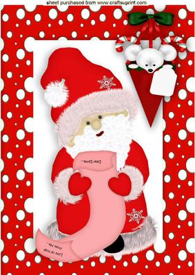 Santa with His List and Cute Mouse in a Cone A4