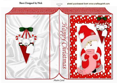 Santa with His List and Cute Mouse in a Cone Folded Book