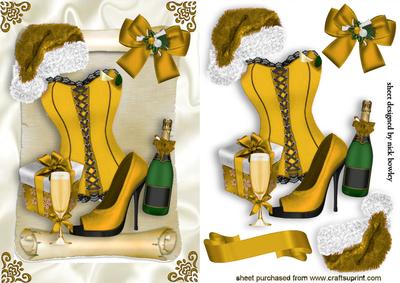 	saucy for Christmas Sexy Gold Basque and Santa Hat