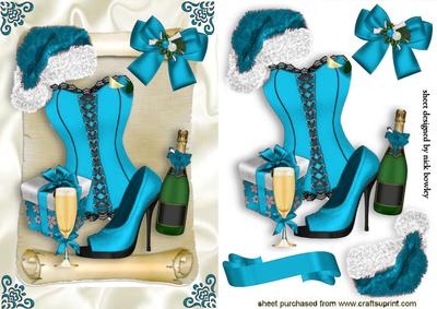 	saucy for Christmas Sexy Turq Basque and Santa Hat