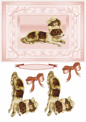 Beautiful Traditional Vintage Dog & Little Girl Quick Card