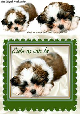As Cute as Can Be Puppy in Dark Green Frame