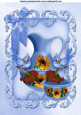 Flower Pitcher with Basin and Bluebirds with Berries A4