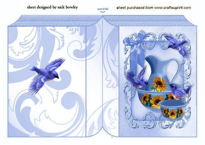 Blue Birds with Floral Pitcher and Basin Folded Book